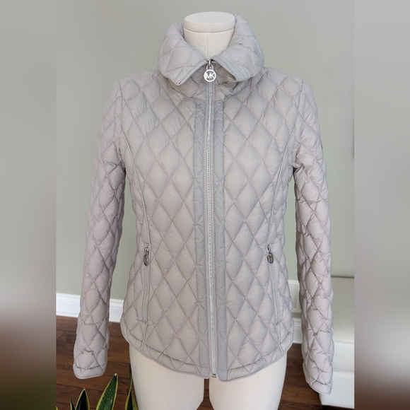 Michael Kors Puffer Jacket Women's Quilted Grey Fold Over Collar Size M - Picture 6 of 15